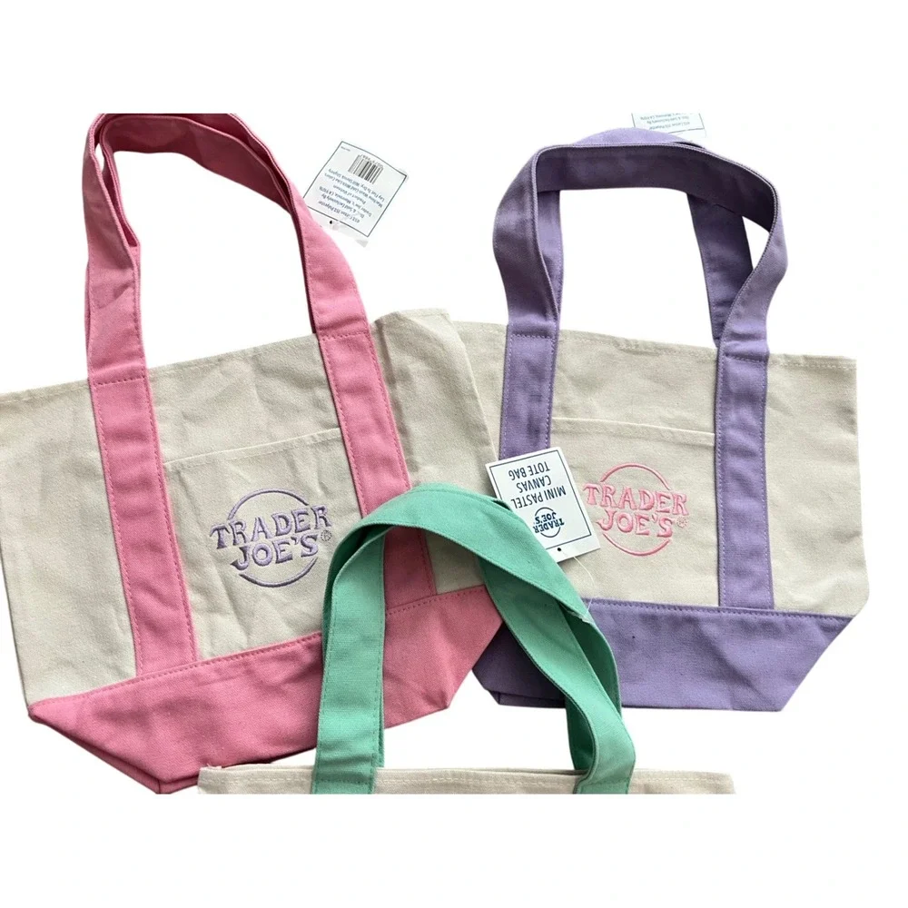 Trader Joe's Mini Pastel Canvas Tote Bag‎ Set of 3 New with Tags